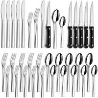 BESTECKSET 36-teilig Edelstahl 6 Personen mit Steakmessern spülmaschinenfest silber - Silberfarben, Metall