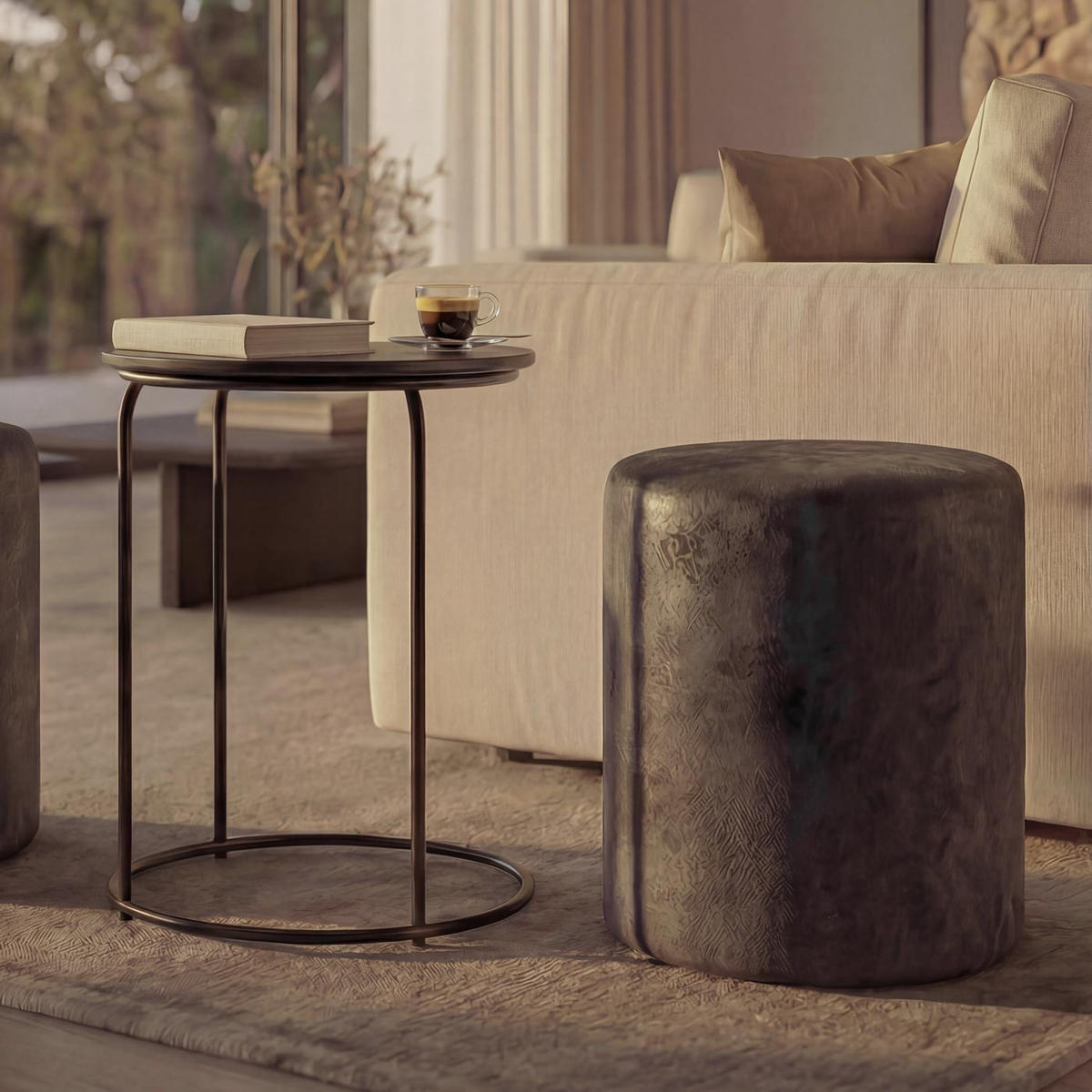 SITZHOCKER/BEISTELLTISCH Schwarz 2er-Set - Schwarz, Textil (39/53/39cm) - MCW