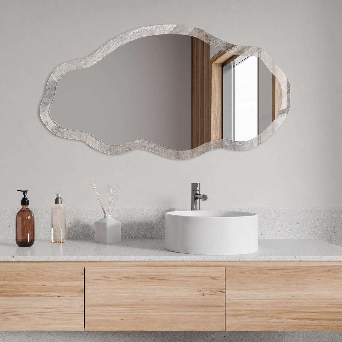SPIEGEL 90x45 cm asymmetrisch mit Druck - Steintextur - Transparent, Glas (45/90/0.4cm) - TULUP