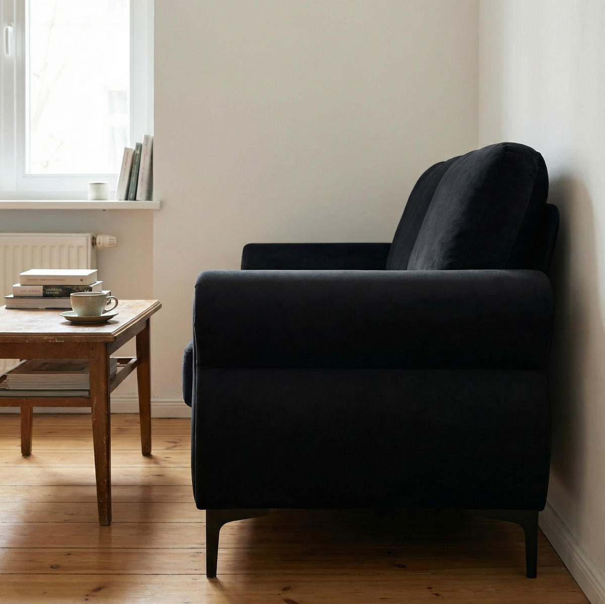 SOFA 2-Sitzer 173,5 cm Kurzflorstoff Schwarz - Schwarz, Holzwerkstoff (173.5/92/81cm) - Meubliv