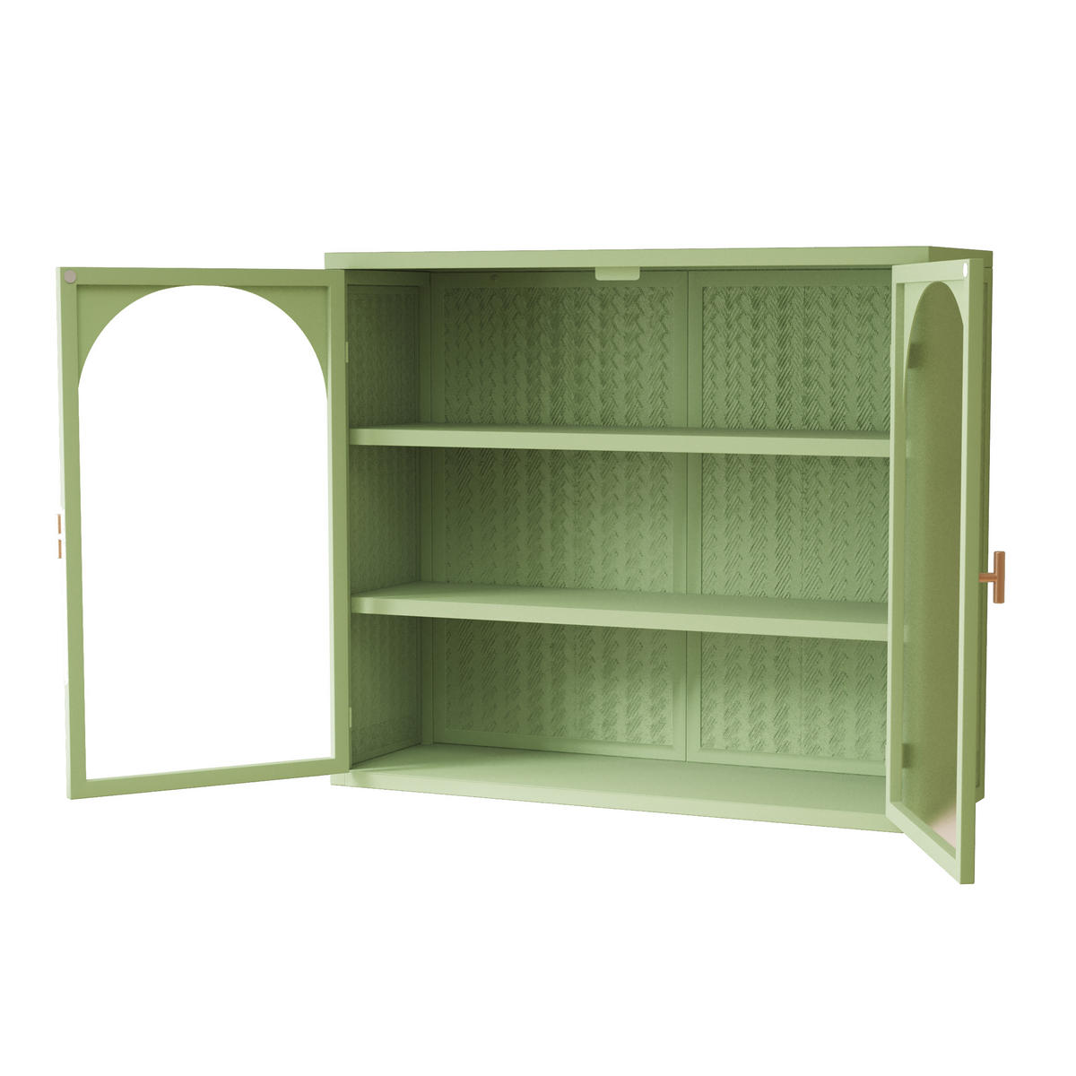 NÁSTĚNNÁ SKŘÍŇKA kov a sklo, 2 dvířka se 3 policemi a tkaným vzorem, zelená 70 cm - zelená barva, kov (70/60/23cm) - Urban Meuble