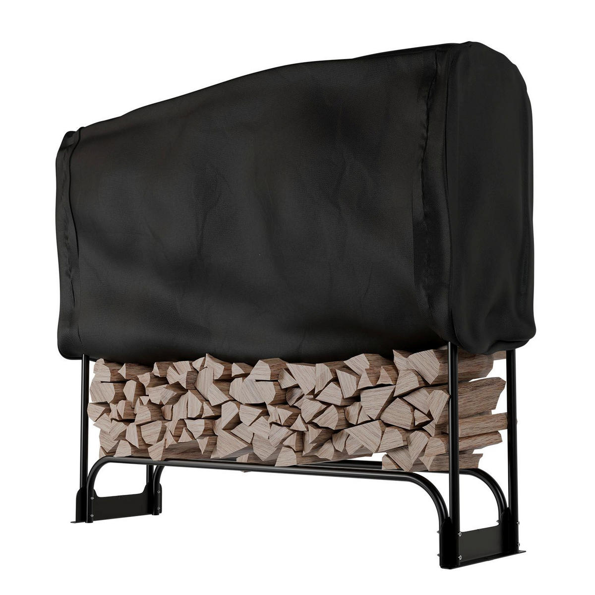 KAMINHOLZREGAL mit Abdeckung - Schwarz, Metall (130/117/36cm) - Juskys