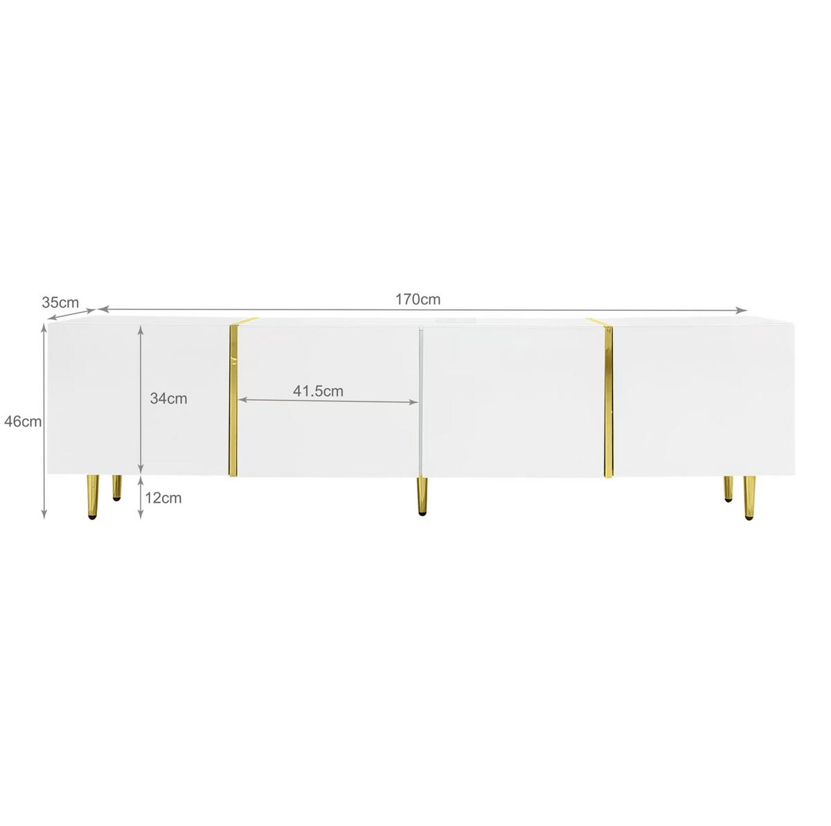 LOWBOARD 170/35/46 cm Weiß aus MDF mit 4 Türen - Weiß, Holzwerkstoff (35/46/170cm) - OKMYHOME