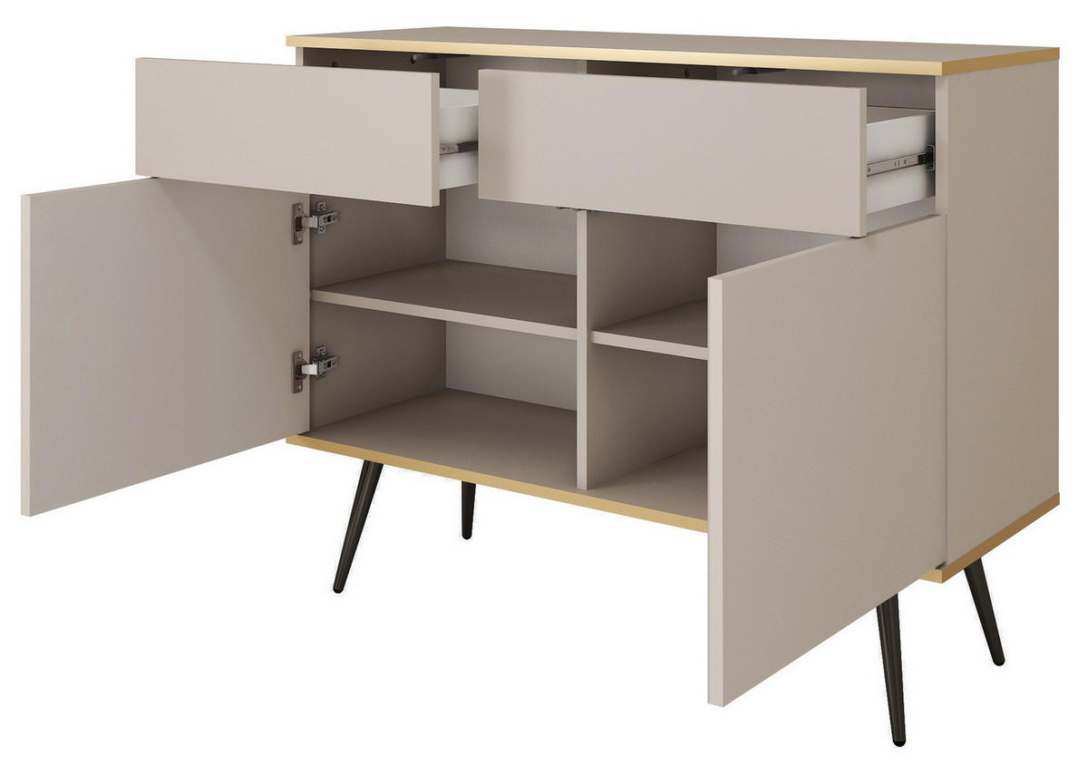 KOMMODE mit Schubladen Rodi - 2 Türen, Weiß + Gold - Goldfarben/Weiß, Holz/Metall (107/85/39cm) - Emporius