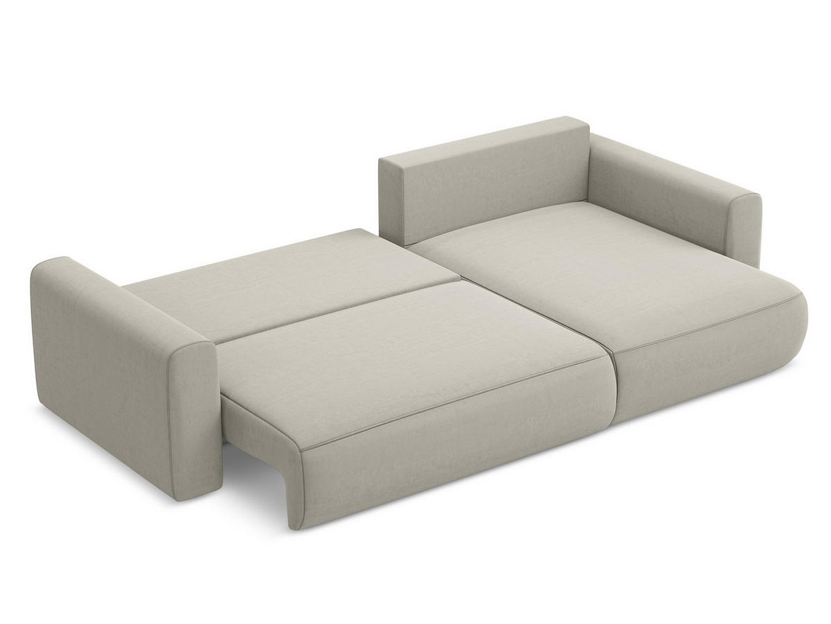 ECKSOFA mit Schlaffunktion Samt Stoff Creme - Perlmutt/Creme, Kunststoff/Textil (278/149cm) - Makamii