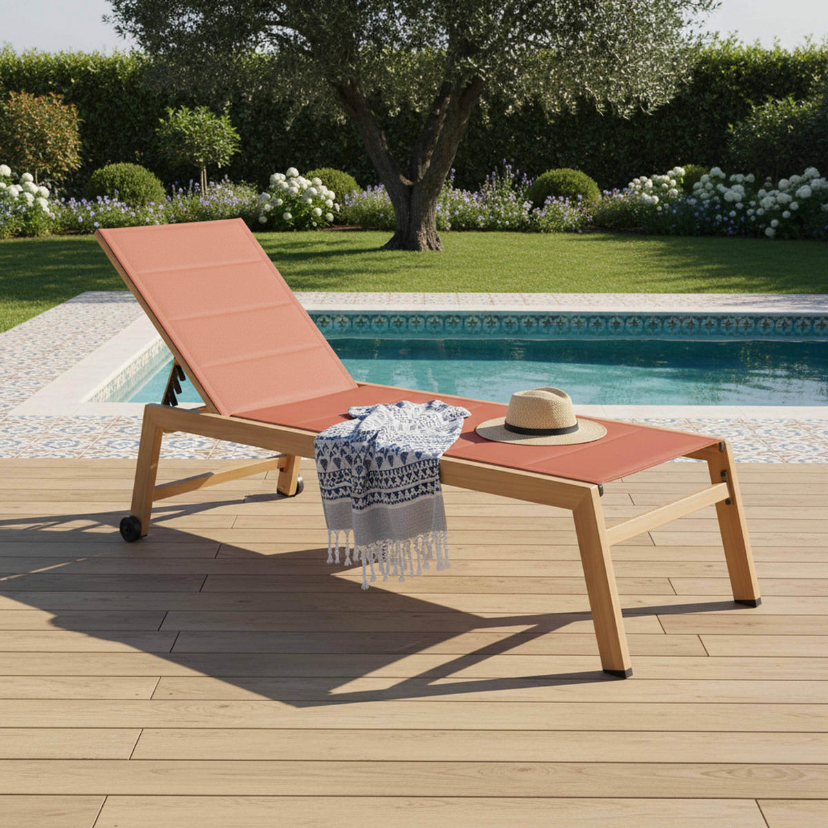 SONNENLIEGE 2-tlg., Terrakotta - Braun, Metall (169/102/65cm) - Oviala