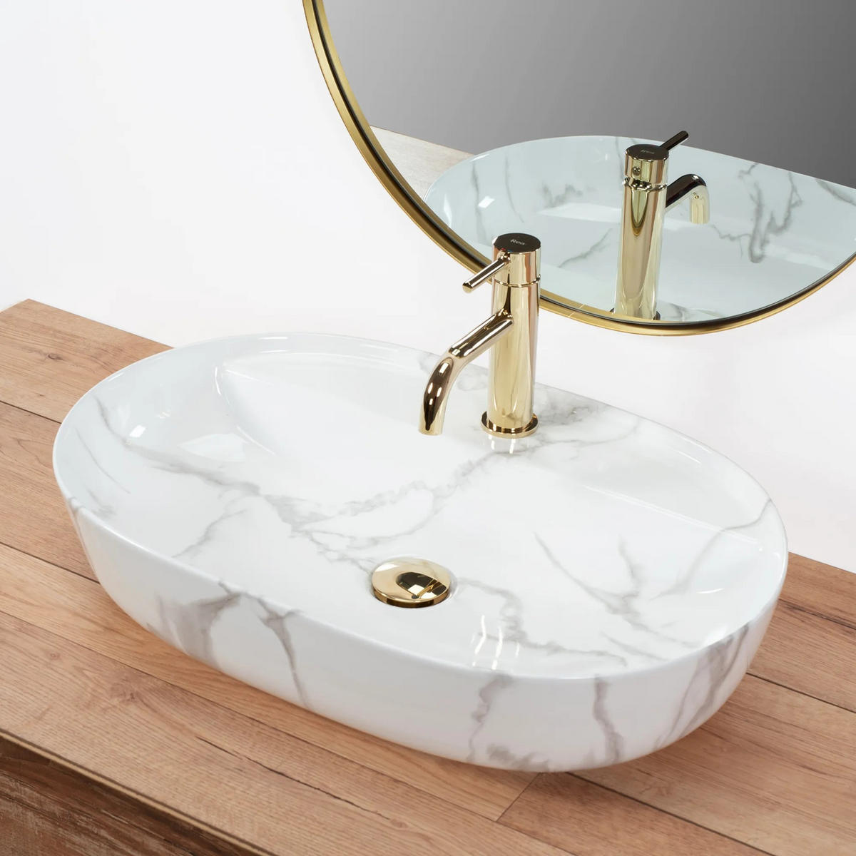 AUFSATZWASCHBECKEN Rea Aura 61 Marmo Shiny - Weiß, Keramik (41/13/60.5cm) - REA
