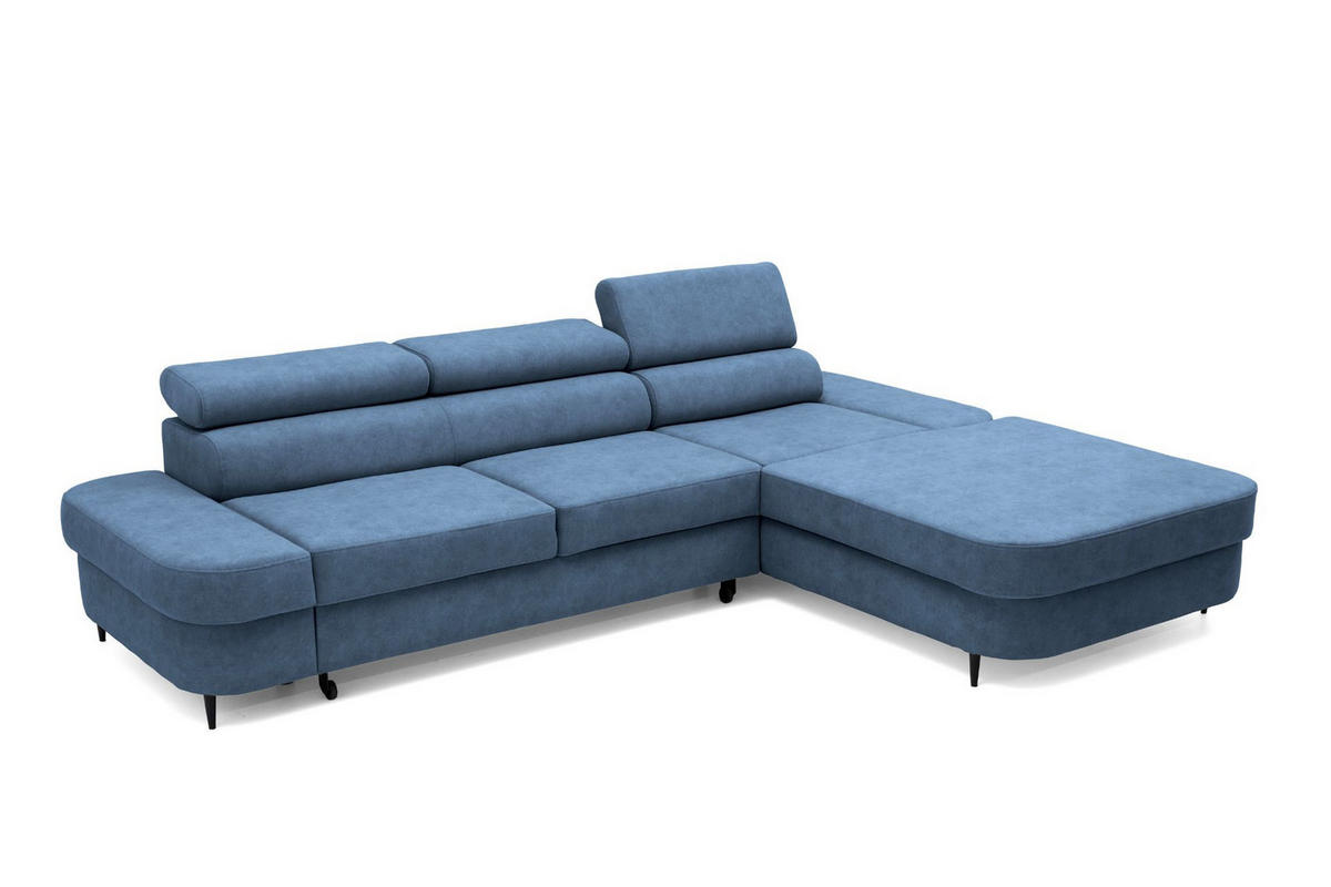 ECKSOFA JAZZ L Rechts mit Schlaffunktion 127x216 Velours Blau - Blau/Schwarz, Holz/Textil (237/285cm) - Muffo