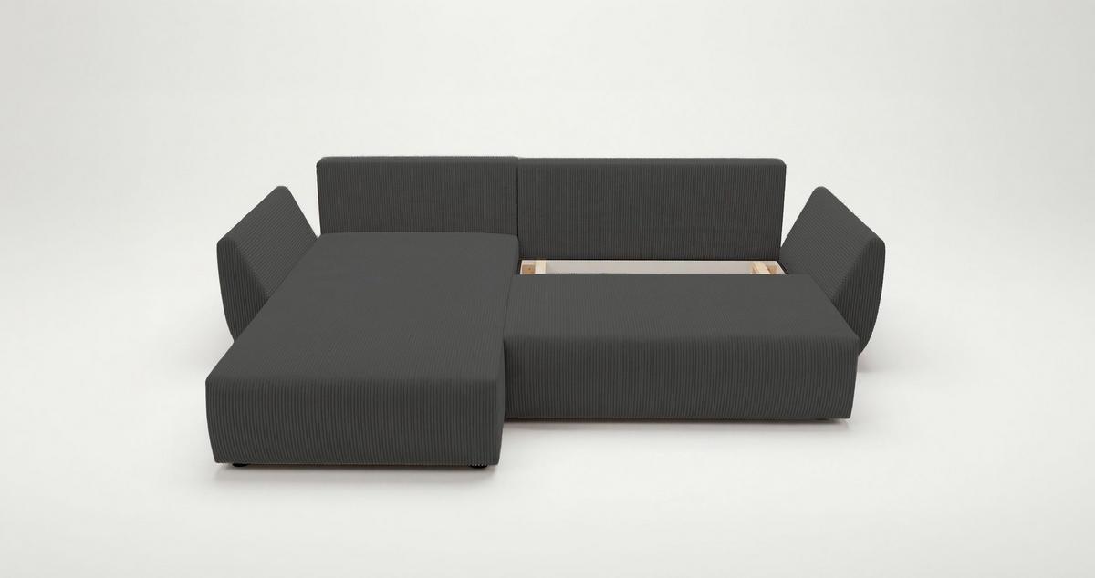 ECKSOFA SYDNEY links dunkelgrau Cord Poso 60 - Schlaffunktion, Bettkasten - Anthrazit, Textil (280/174cm) - Cornero