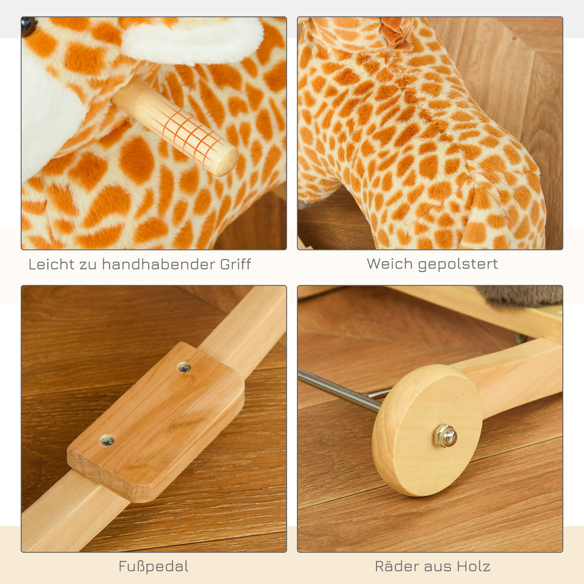 KINDER SCHAUKELTIER, Gelb, Plüsch+ Pappel - Gelb, Holz (38/63/63cm) - HOMCOM