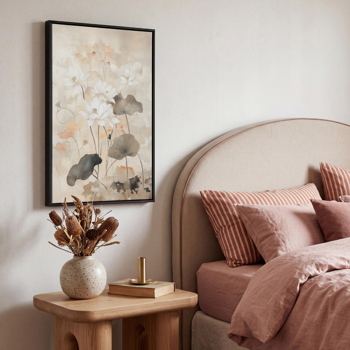 LEINWAND Bilder mit Rahmen - Blumen - Japandi - Wabi sabi - 40x60 - Sandfarben, Textil (40/60cm) - MuchoWow