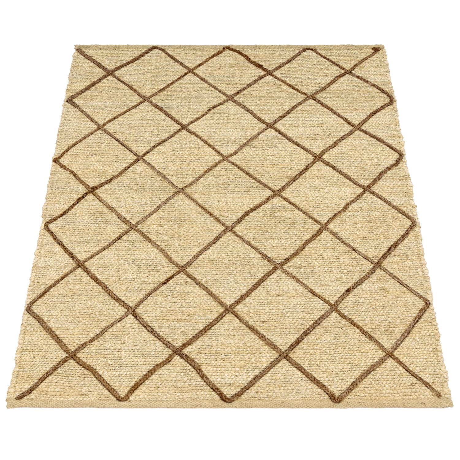 JUTETEPPICH handgewebt wendbar, mit Rautenmuster, Creme, 160 x 230 cm - Beige, Textil (160/230cm) - KADIMA DESIGN