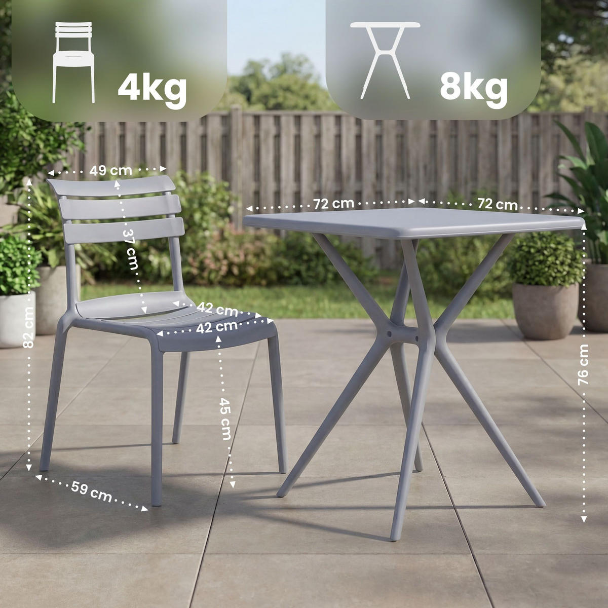 GARTENMÖBEL-SET Klara 4 Stühle 190x190x82cm Kunststoff Grau Balkonset - Grau, Kunststoff - DELUKE