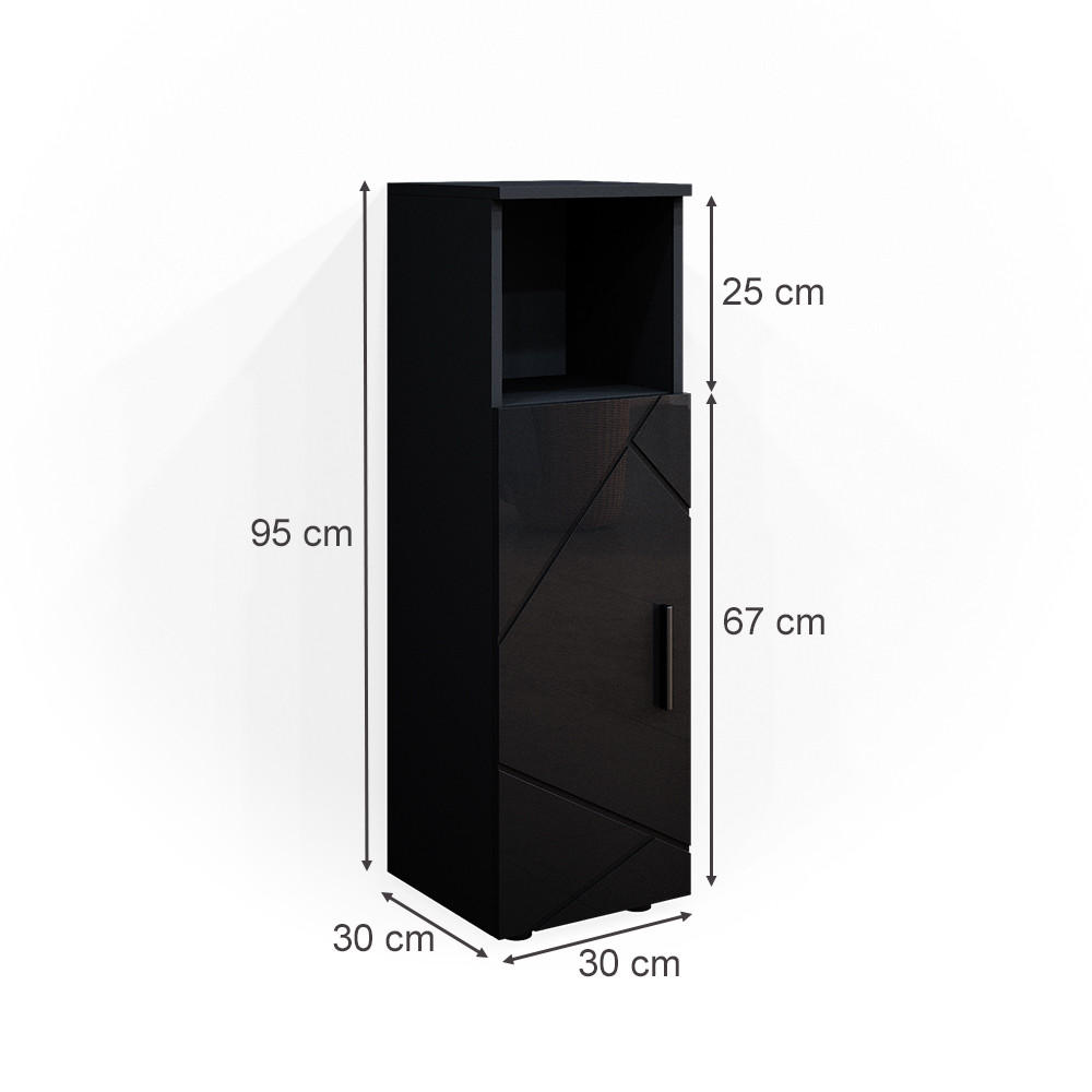 Thumbnail - Vicco Midischrank, Schwarz Hochglanz, Anthrazit, Holzwerkstoff, 3 Fächer, Quadratisch, 30x95x30 cm, Badezimmer, Badezimm...