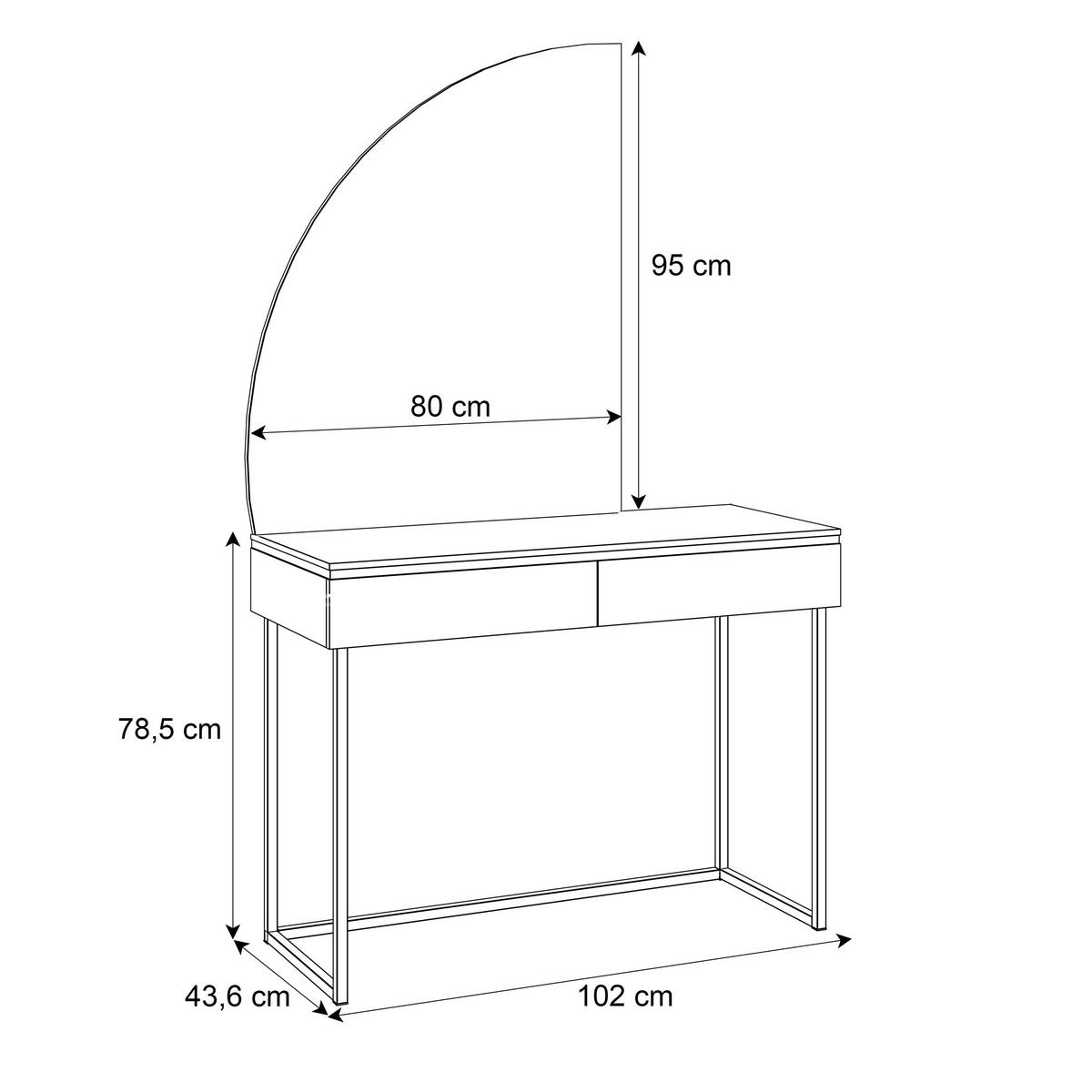 SCHMINKTISCH AURORA-Q GOLD in weiß Hochglanz auf goldenem Gestell mit links Spiegel - Weiß Hochglanz/Goldfarben, Holzwerkstoff/Metall (102/174/44cm) - Lookway