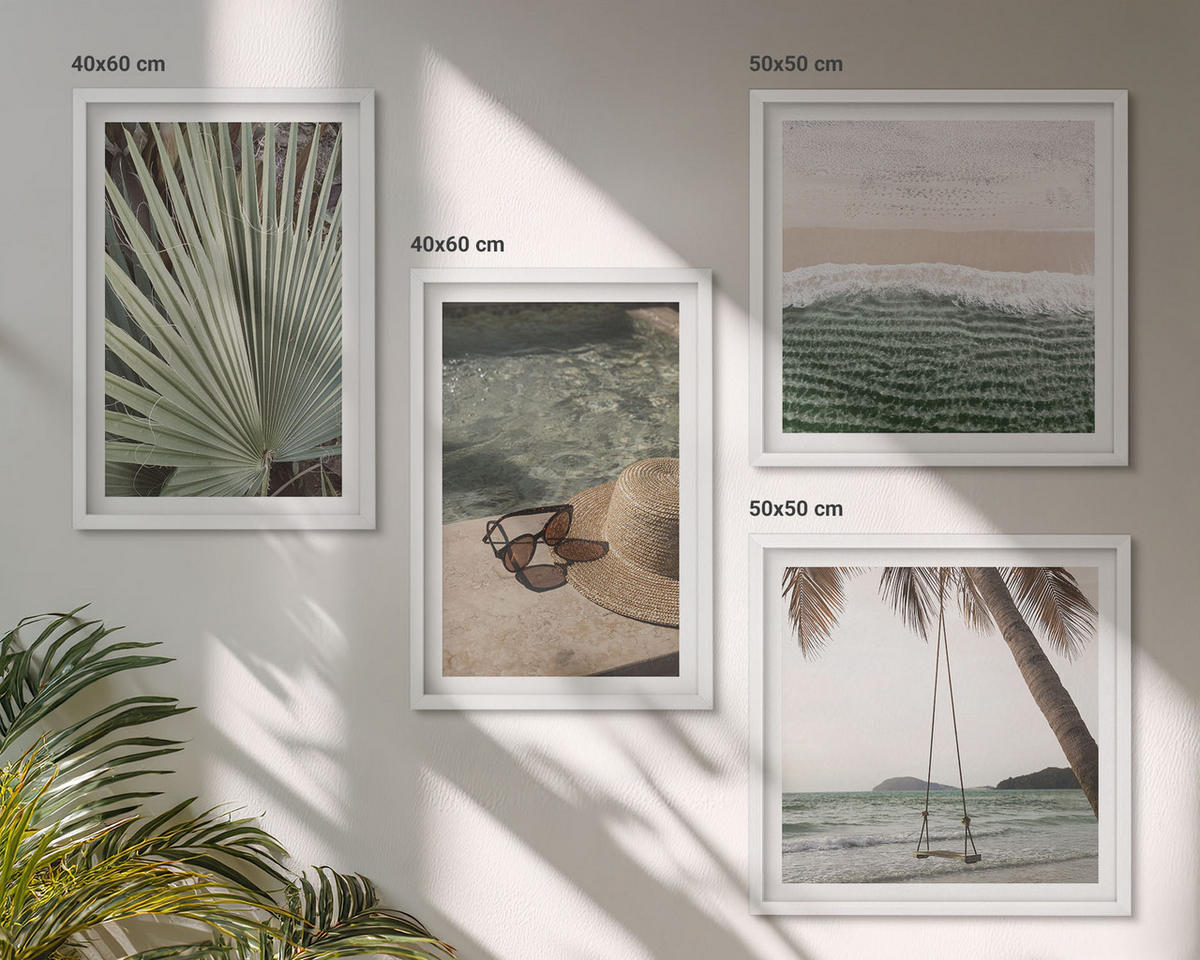 BILDER SET 4er Set - 50x50 cm & 40x60 cm Weißer Rahmen - Strandschaukel-Blätterurlaub - Weiß, Kunststoff (50/50cm) - TULUP