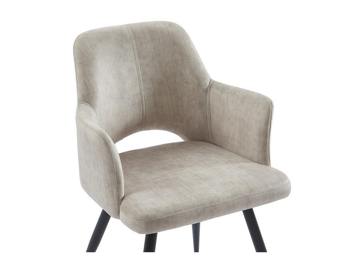 STUHL mit Armlehnen - 2er-Set - Stoff & schwarzes Metall - Beige - KADIJA - Beige, Textil (54/85/59cm) - Vente-Unique