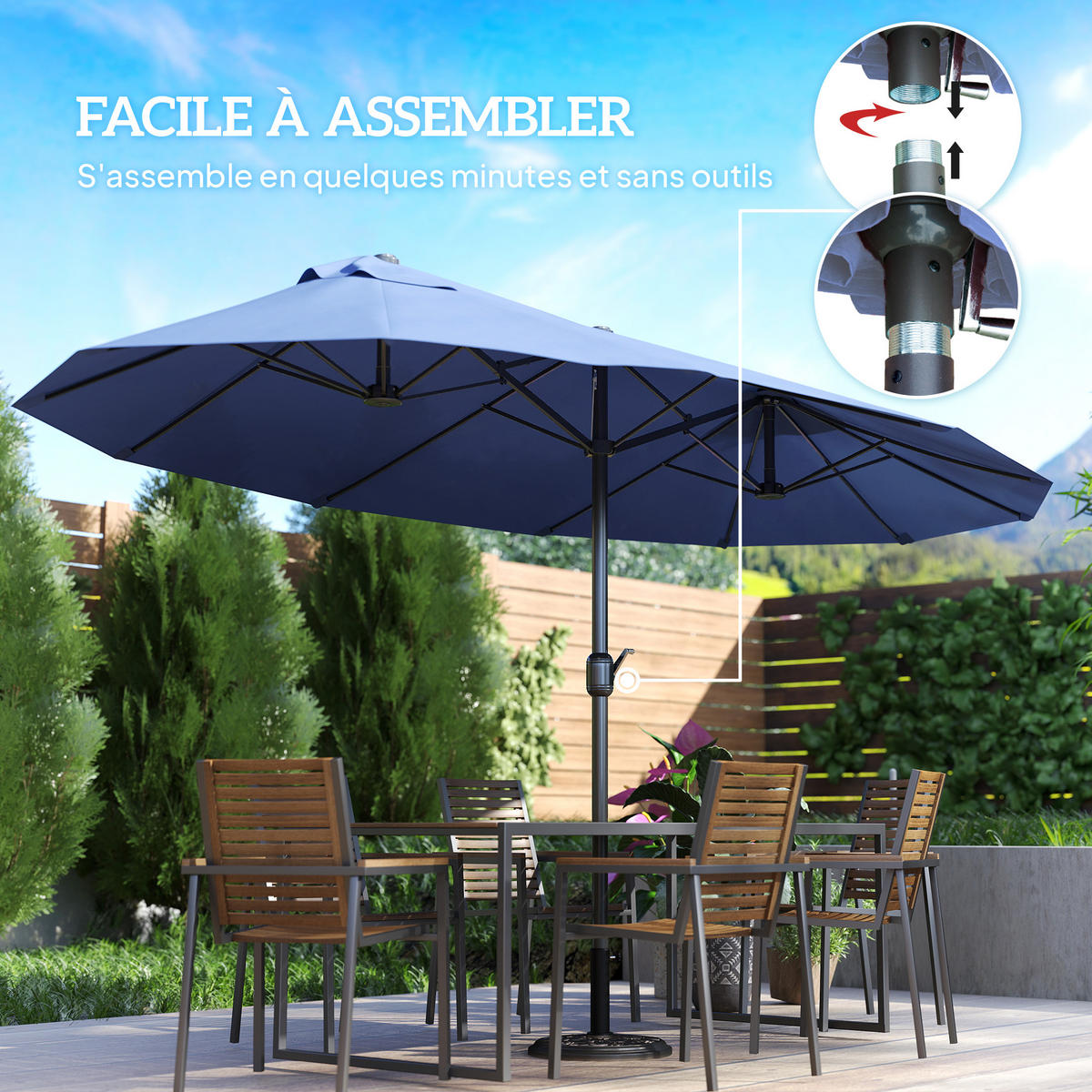 SONNENSCHIRM DE-11446 rechteckig, mit Kurbel, 4,6 x 2,7 m Blau - Blau, Textil (265/455cm) - ComfortXL