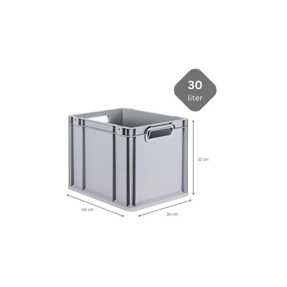 EUROBOX 5x Nextgen Economy Mit Scharnierdeckel Grau/GrünGriffe Offen 30 Liter - Grün, Kunststoff (30/32/40cm) - PROREGAL