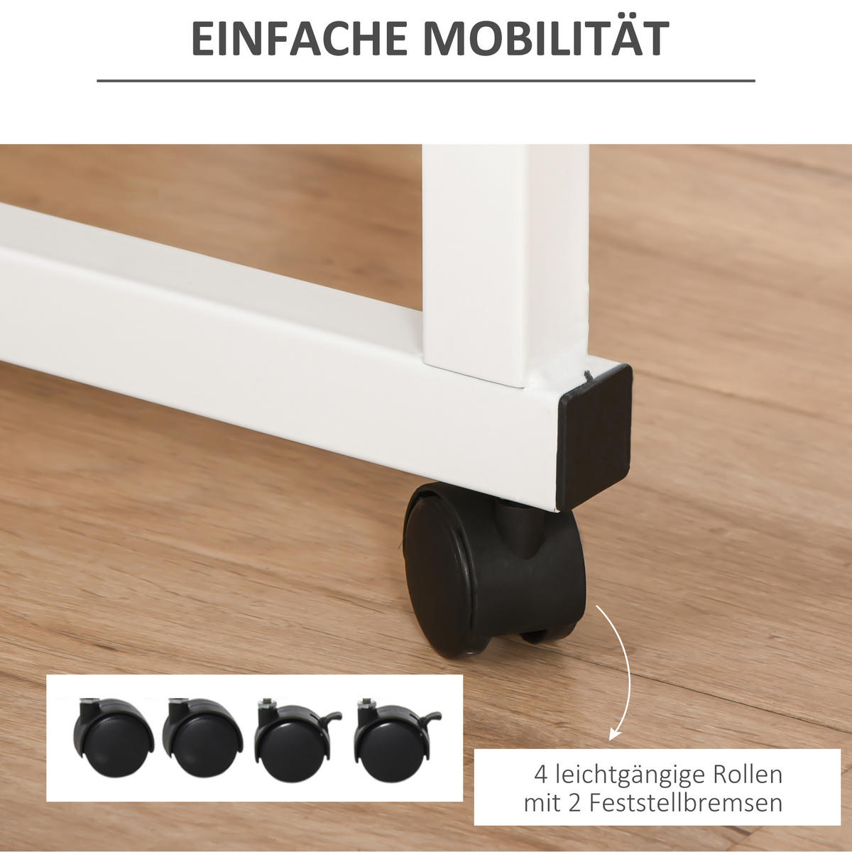 BEISTELLTISCH mit Rollen Ahorn - Ahornfarben, Kunststoff (60/40/78cm) - HOMCOM