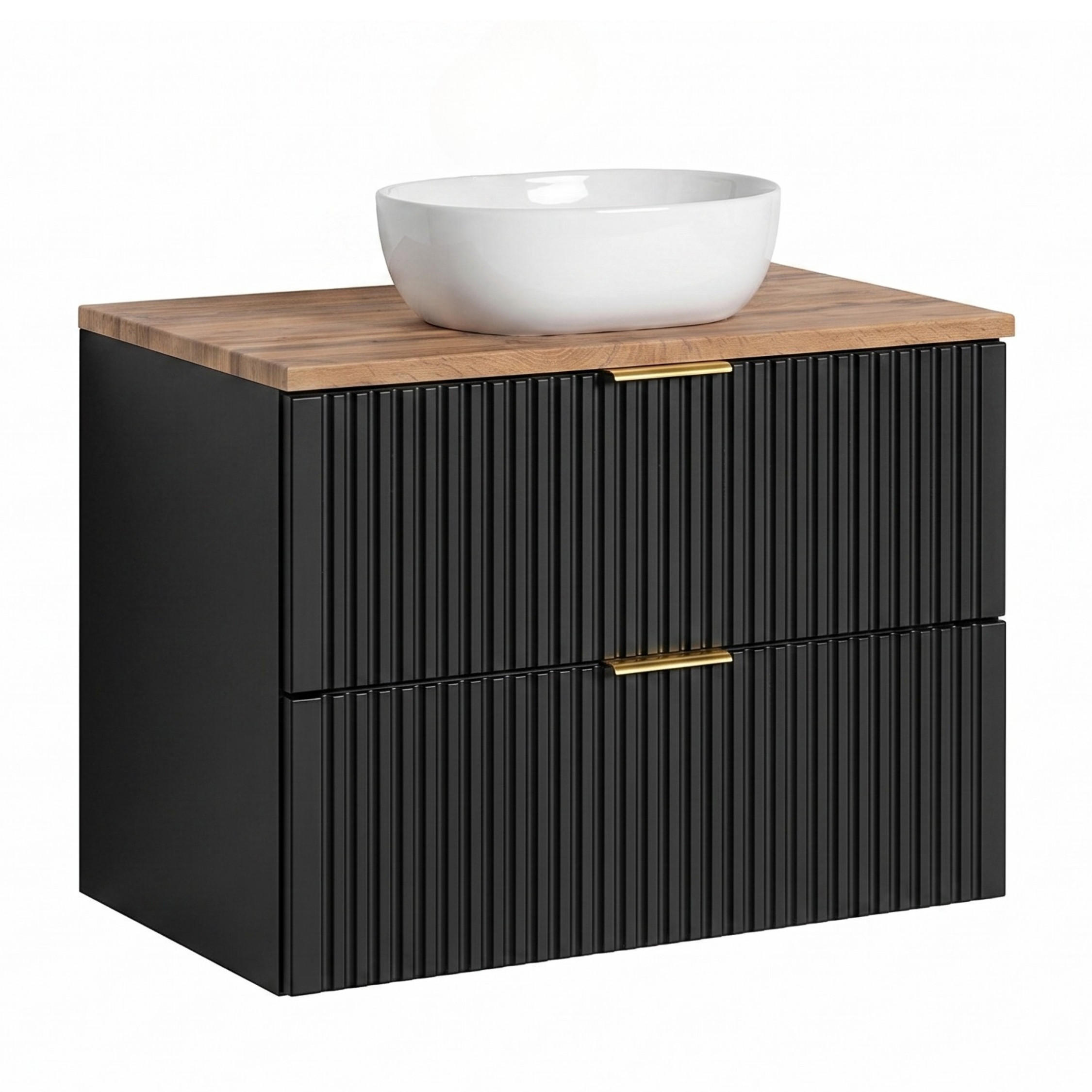 WASHTISCHKOMBI ADEN SET1 Profilierte Fronten Schwarz - Goldfarben/Schwarz, Glas/Holzwerkstoff (80/75/46cm) - Komodee