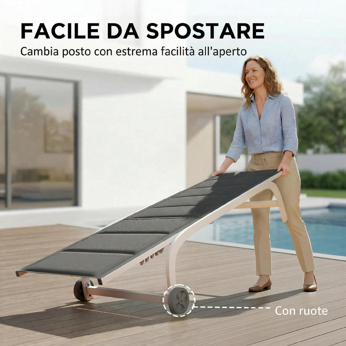 SONNENLIEGE Garten-Sonnenliege mit Rollen aus Texteline mit Aluminiumrahmen,165*62*94 cm ,dunkelgrau und weiß - Grau, Metall (62/94/165cm) - Vallsero