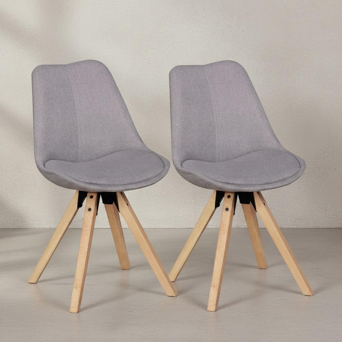 ESSZIMMERSTUHL 2er Set Stoffbezug mit Holzgestell Skandinavisch gepolstert, Grau 49x52x87 cm - Beige/Grau, Holz/Textil (49/87/52cm) - KADIMA DESIGN