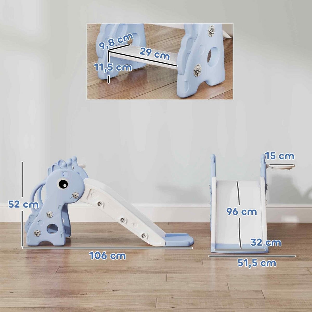 KINDERRUTSCHE 3-in-1 und Basketballkorb Blau - Blau, Kunststoff (51.5/52/106cm) - Korfee