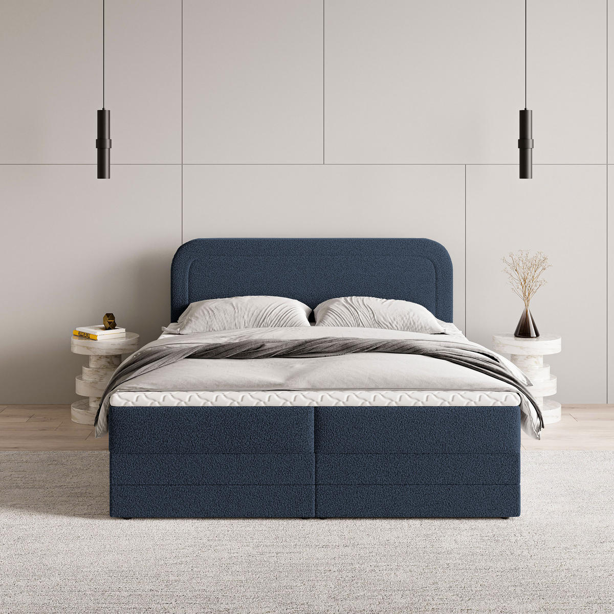 BOXBETT ARMEL 140x200 cm mit Matratze und Topper - Blau - Blau, Holz (140/200cm) - MASSENO