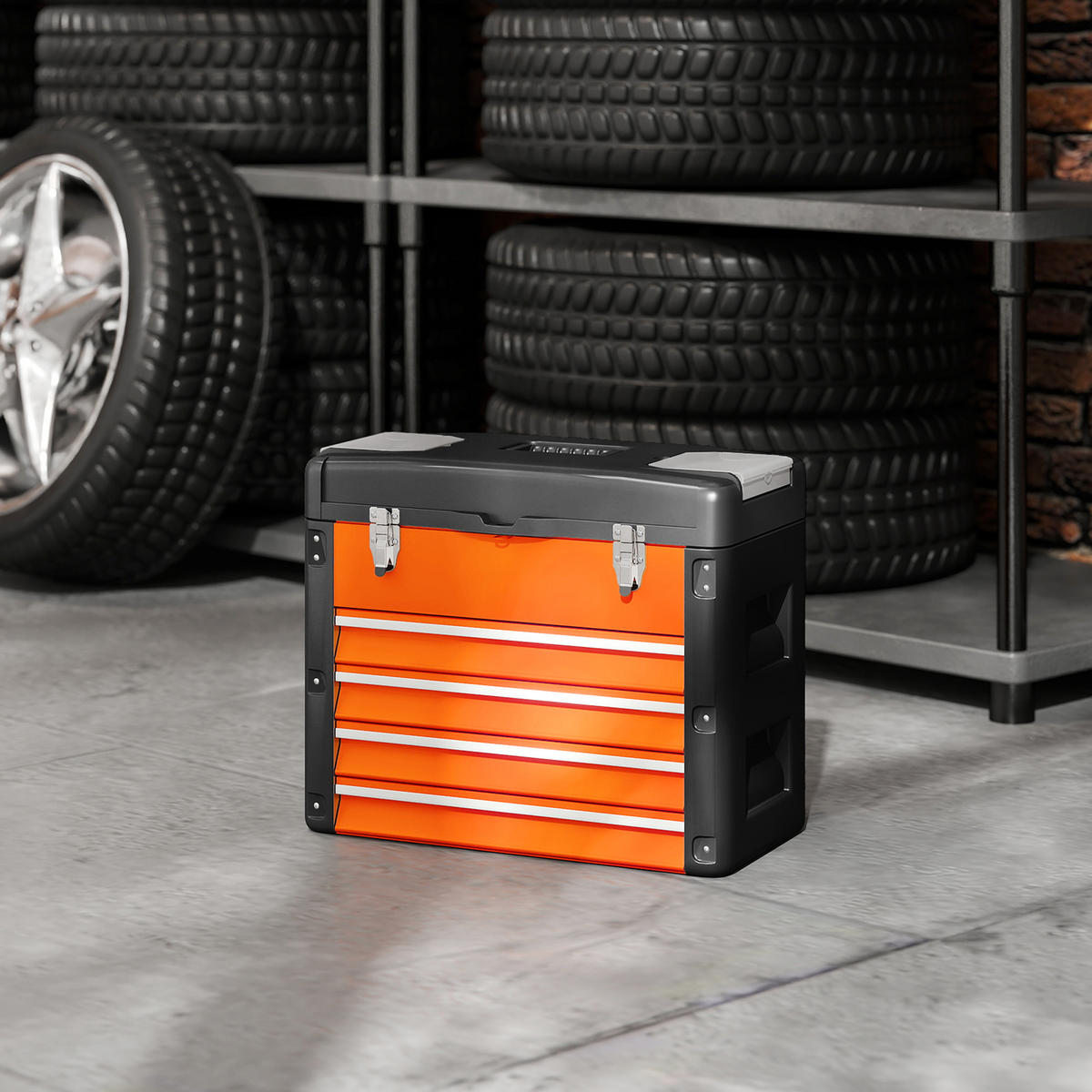 WERKZEUGKISTE leer, 49,7 x 25,3 x 40,7 cm Werkzeugkasten aus Stahl, Orange - Orange, Metall (49.7/40.7/25.3cm) - HOMCOM