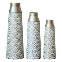 BODENVASE 3-tlg 43,5-61cm Metallbodenvasen Weiß-Silber Fächer-Muster Für Wohnzimmer - Silberfarben, Metall (66.54cm) - Raelunyi