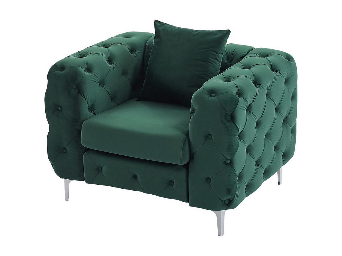 SESSEL mit gerader Rückenlehne - 1 Person - samt - grün Edwina - Grün, Textil/Metall (106/76/91cm) - Vente-Unique
