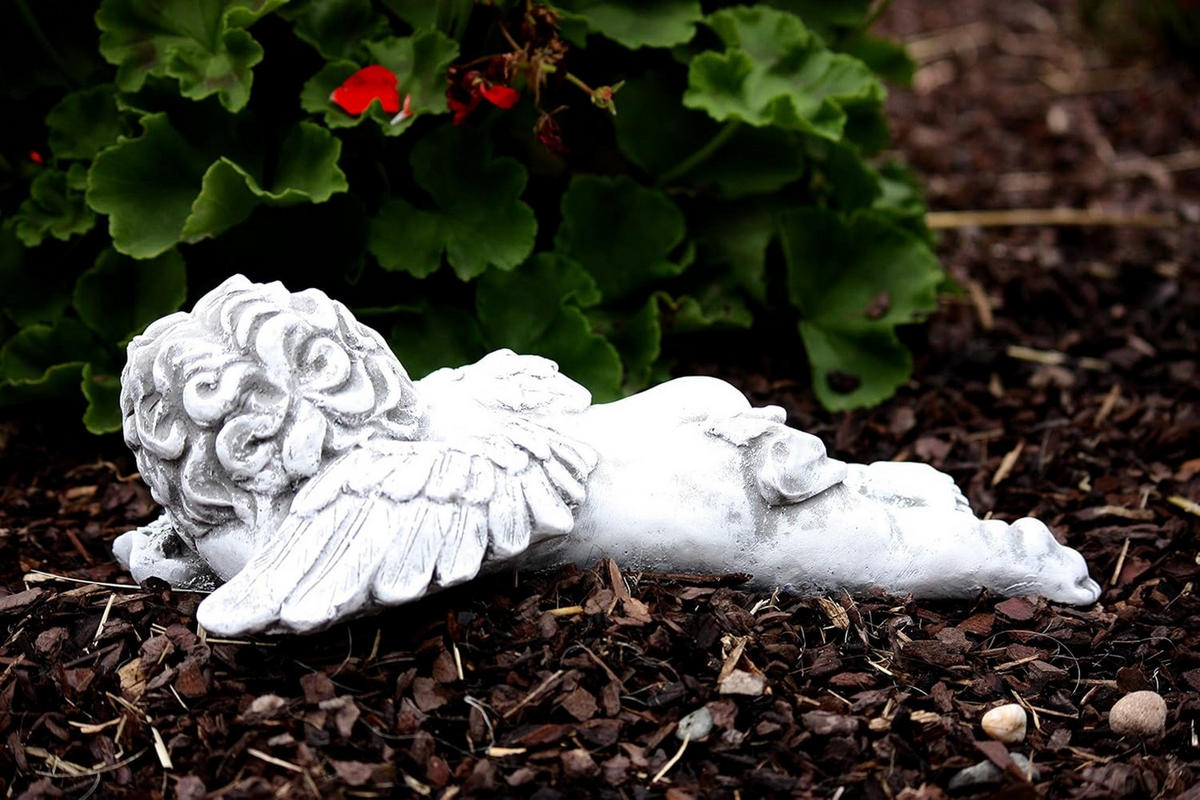 STEINFIGUR Engel liegend mit Flügel, Frostfest - Grau, Stein (33/11/17cm) - stoneandstyle