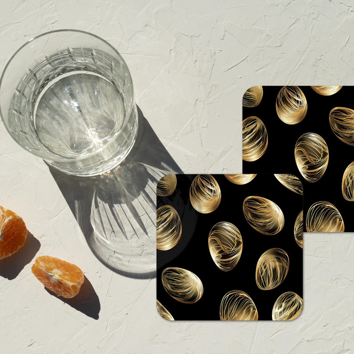 GLASUNTERSETZER 6er-Set Eier - Gold - Muster 10x10 cm - Schwarz, Naturmaterialien (10/0.2cm) - MuchoWow