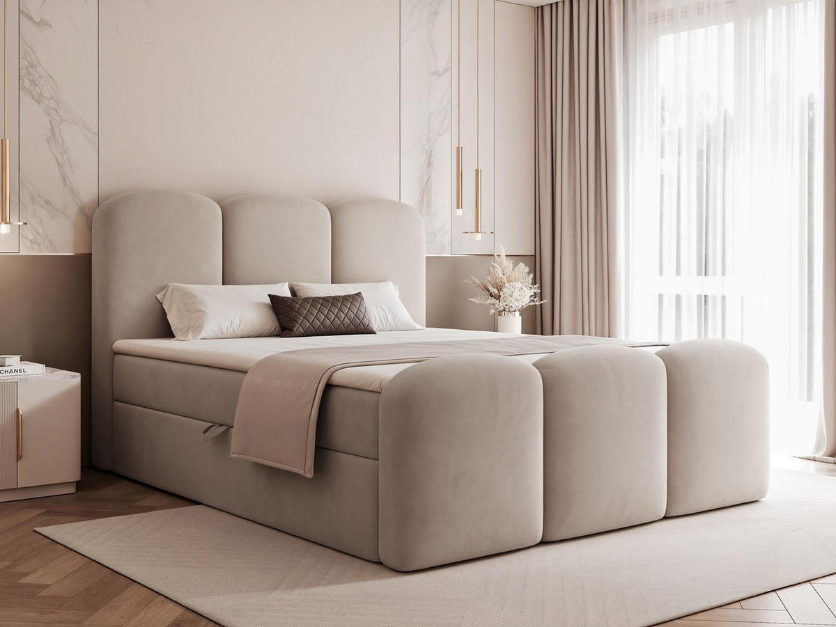 BOXBETT 160x200 VELIA Beige Velvet - Beige, Holzwerkstoff/Textil (160/200cm) - Compleo24