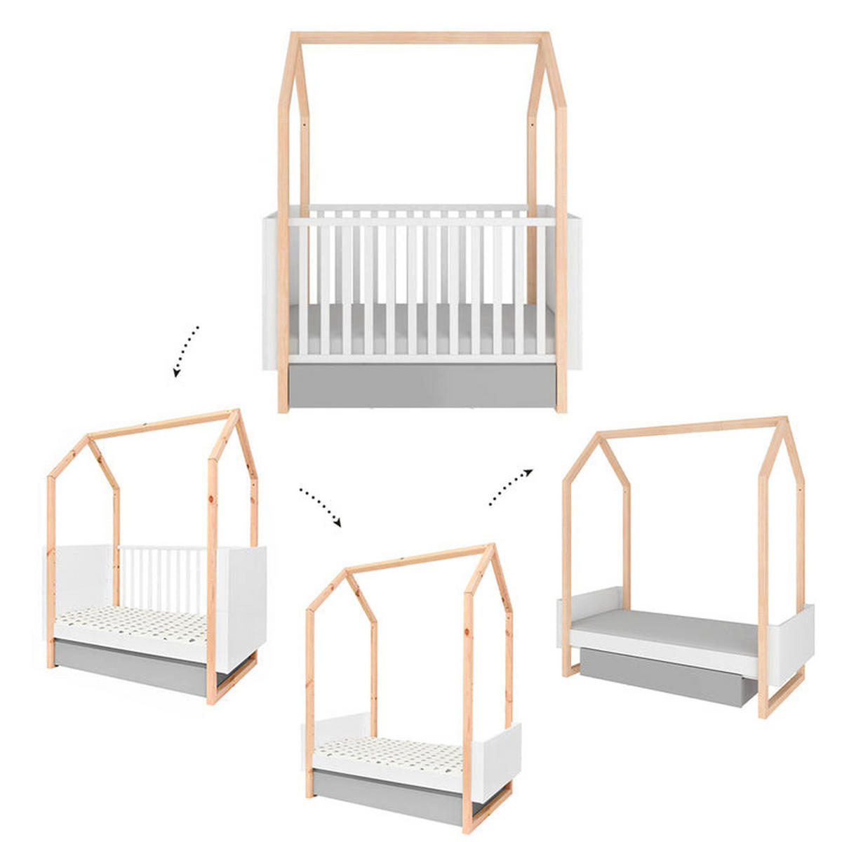 SOBA ZA BEBE 2-dijelni Pinette Bijela i siva - bijela, drvni materijal (144/86.5/80cm) - Petits-meubles