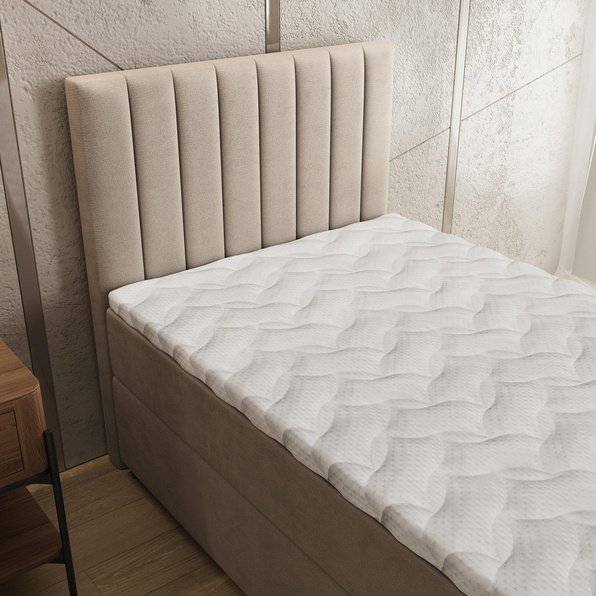 BOXBETT BRESEL 80 80x200 cm mit Matratze und Topper, H2+H3 - Beige - Beige, Holz (80/200cm) - MASSENO