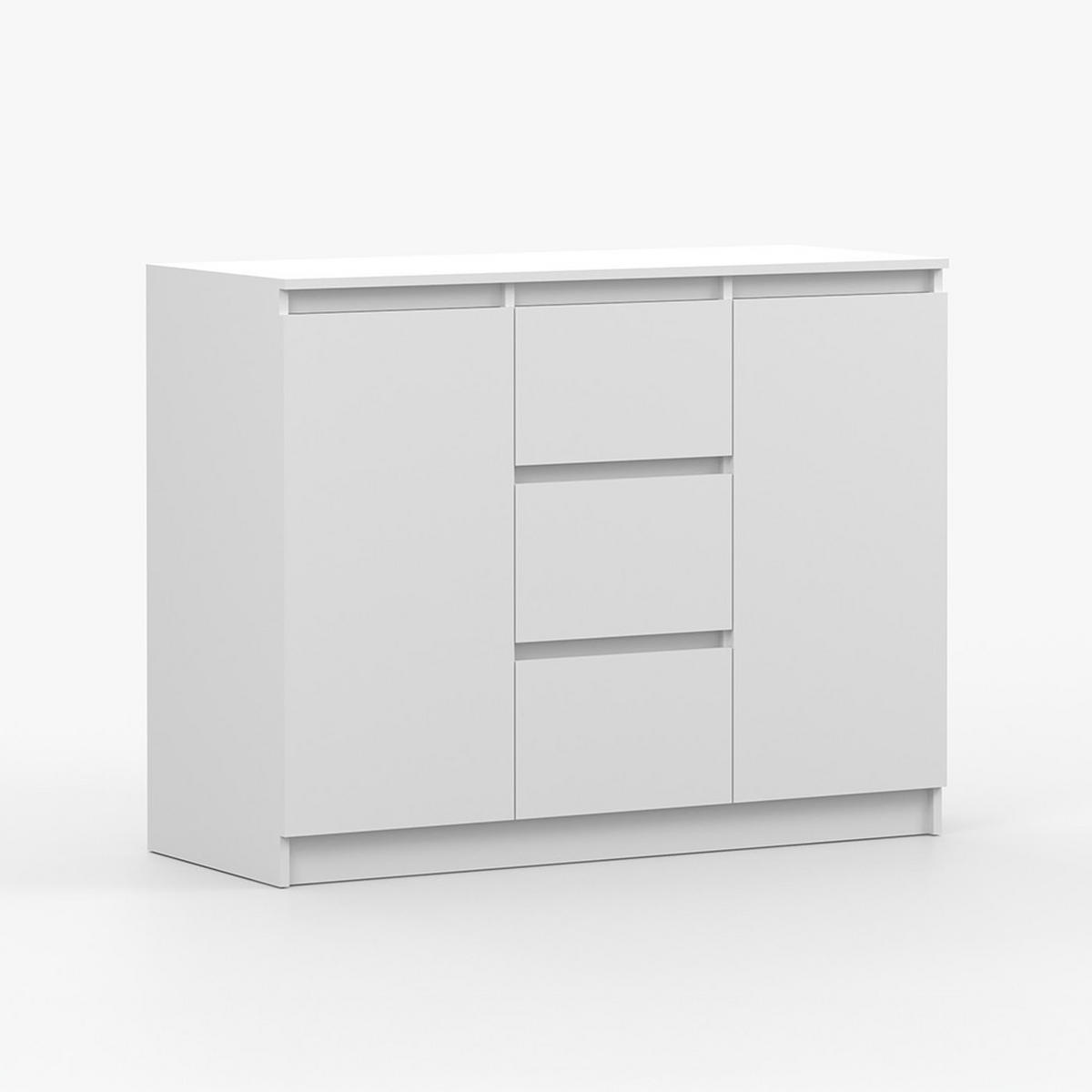 KOMMODE SOLO 2D3S, Schlafzimmer, Sideboard Anrichte 120 cm Weiß/Weiß, 2-türig, drei Schubladen, grifflos - Weiß, Holzwerkstoff (120/86/42cm) - imoebel24