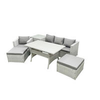 GARTENSET mit Esstisch,Sofa,2 Großer Hocker,Stuhl, Beistelltisch Polyrattan Hellgrau 6-Sitzer - Hellgrau/Grau, Glas/Kunststoff - Fimous