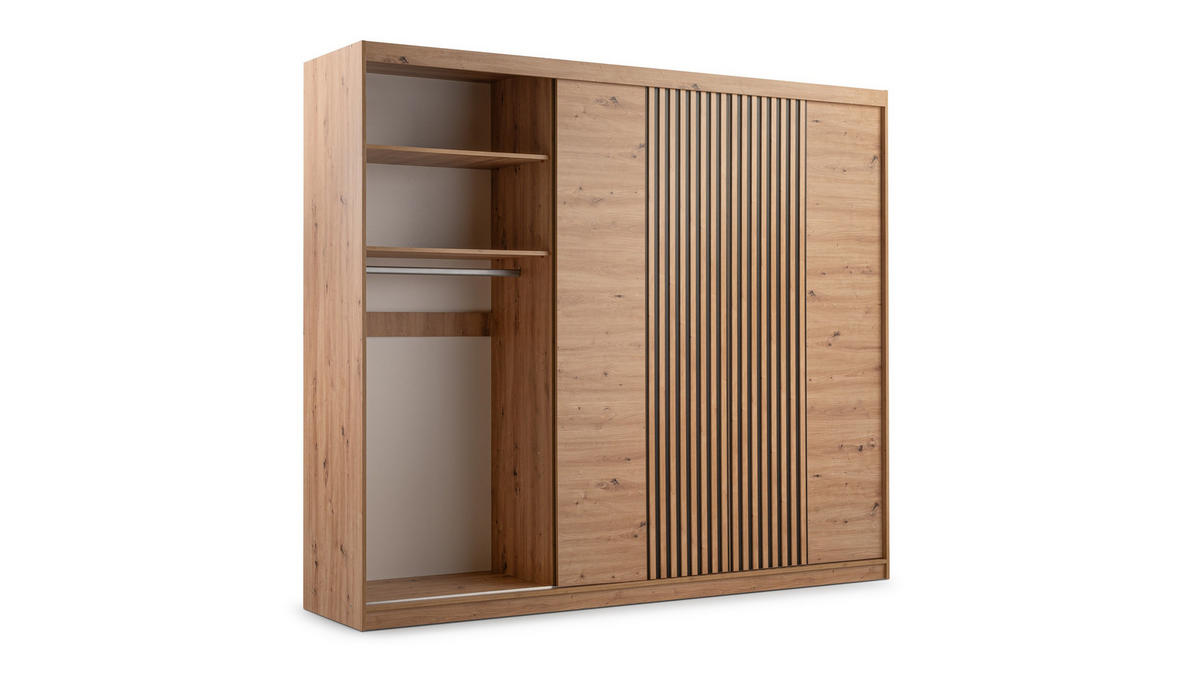 SCHWEBETÜRENSCHRANK AKALI 250/213/60 cm 4-türig mit Spiegel Eiche Artisan - Eiche Artisan, Holzwerkstoff (250/213/60cm) - MASSENO