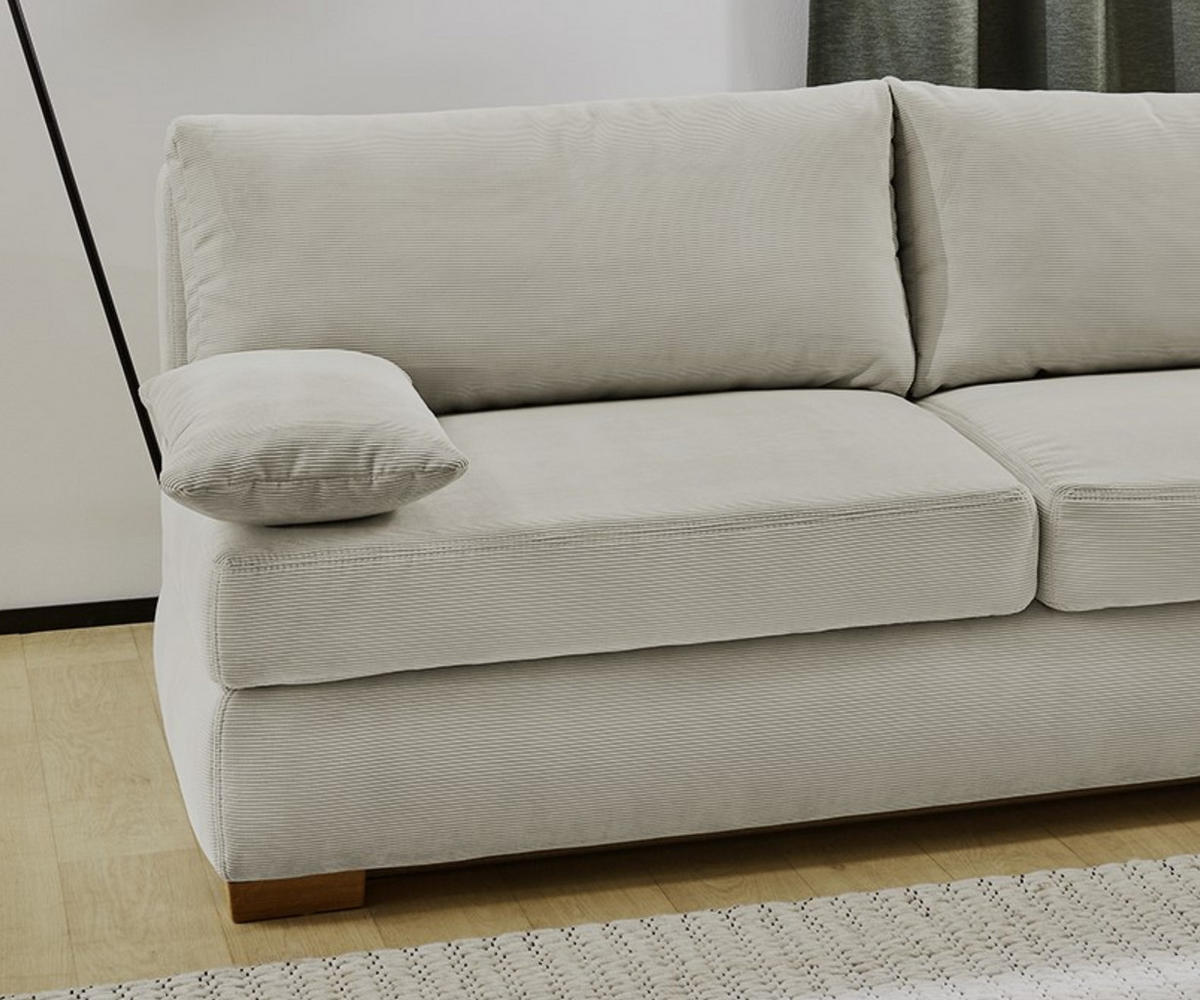 DAUER-SCHLAFSOFA Federkern Topper Bettkasten B201/T110/H88 cm, Liegefläche 160x200 cm, Feincord Beige / 15151 - Wildeiche/Beige, Holz/Textil (201/88/110cm) - luma-home