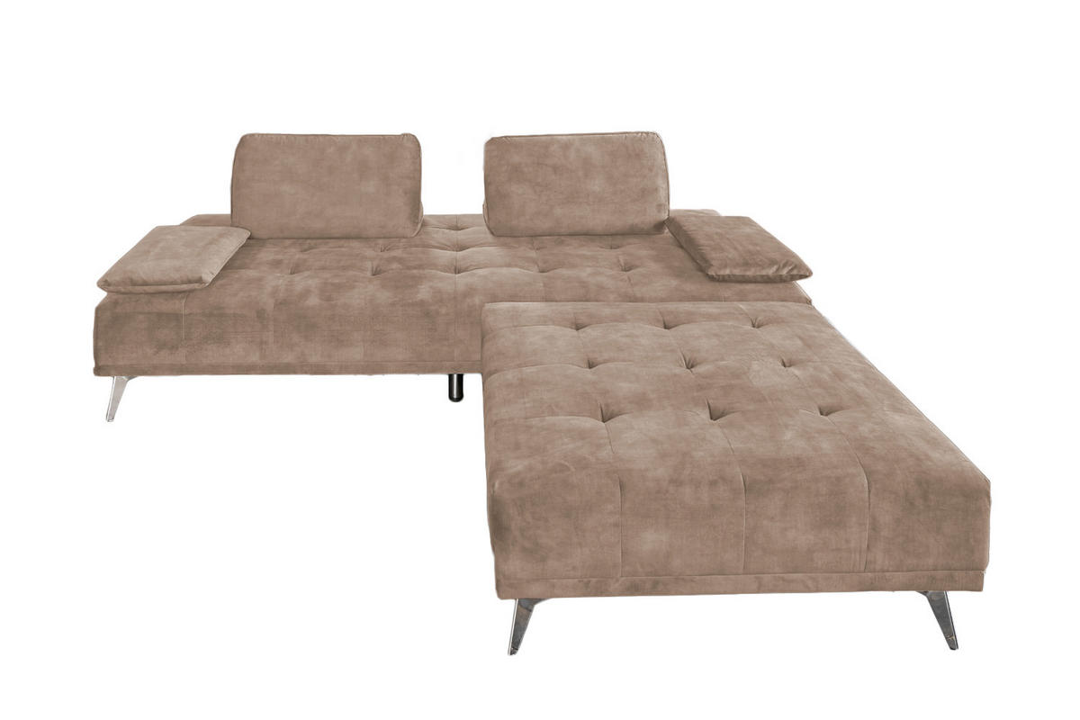 SOFA MIT HOCKER WIOLO Taupe Velvet - Taupe/Silberfarben, Textil/Metall (220/80/240cm) - KAWOLA