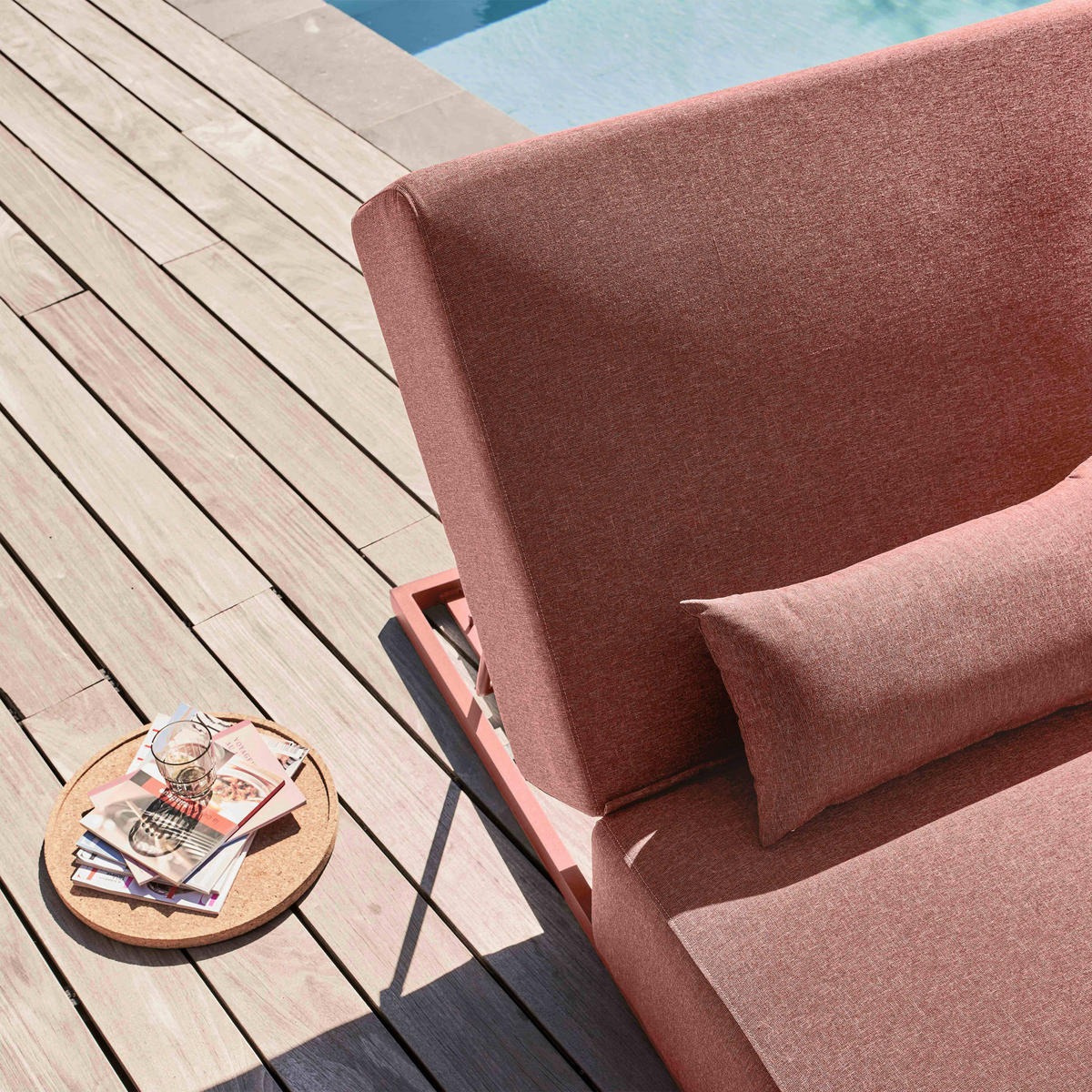 SONNENLIEGE, Terrakotta - Pink, Metall (90/80/213cm) - Oviala