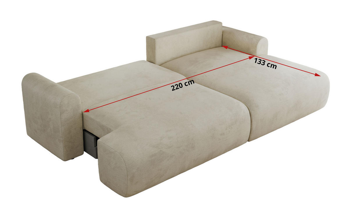 ECKSCHLAFSOFA TONO L Beige Velvet - links - Beige/Schwarz, Kunststoff/Textil (260/150cm) - MKS