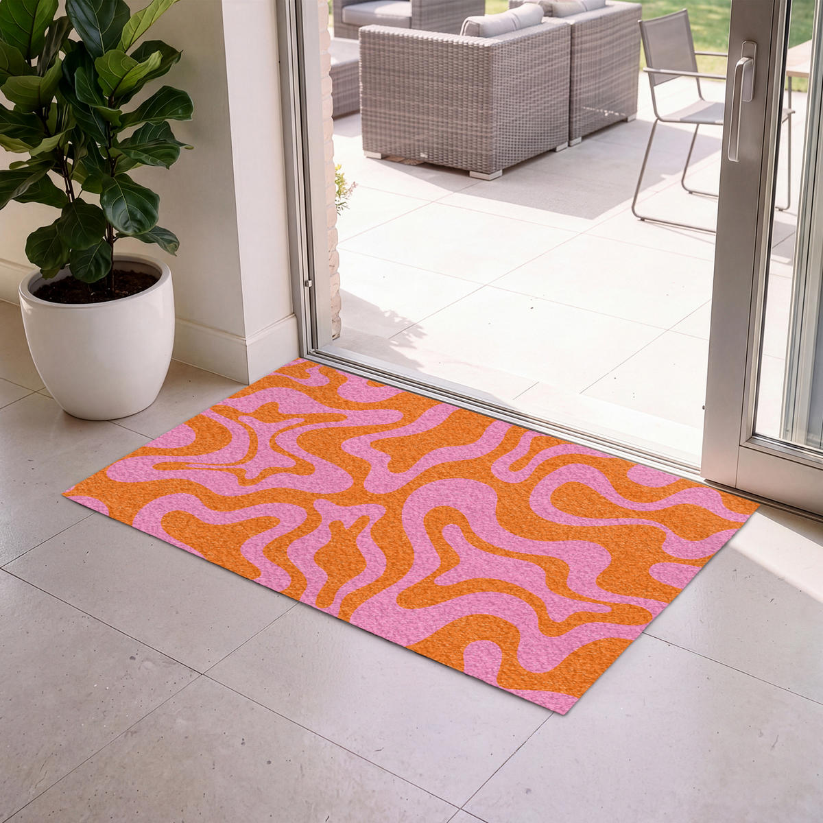 ROHOŽKA Vzor - růžová - oranžová - abstraktní - moderní 120x80 cm - růžová, textil/umělá hmota (120/0.4cm) - MuchoWow