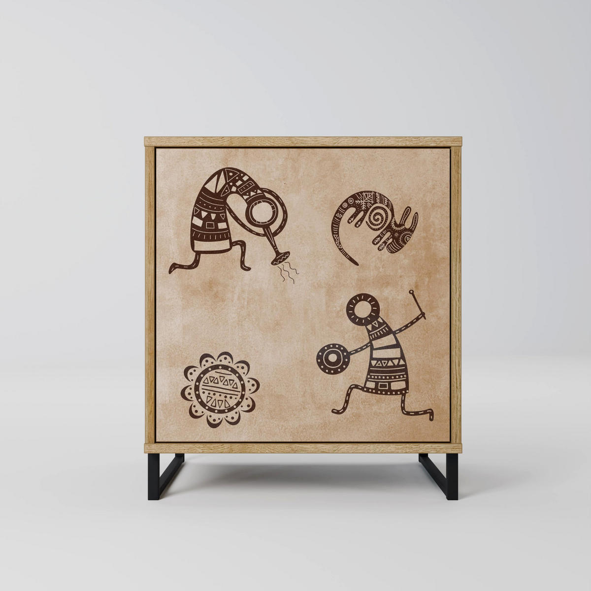 SIDEBOARD AFRICAN STYLE, Eichefarben, 57,5x42x77,5 cm, Schräge Buchenholzfüße - Eichefarben/Buchefarben, Holzwerkstoff/Buchenholz (57.5/77.5/42cm) - SpaceRebels