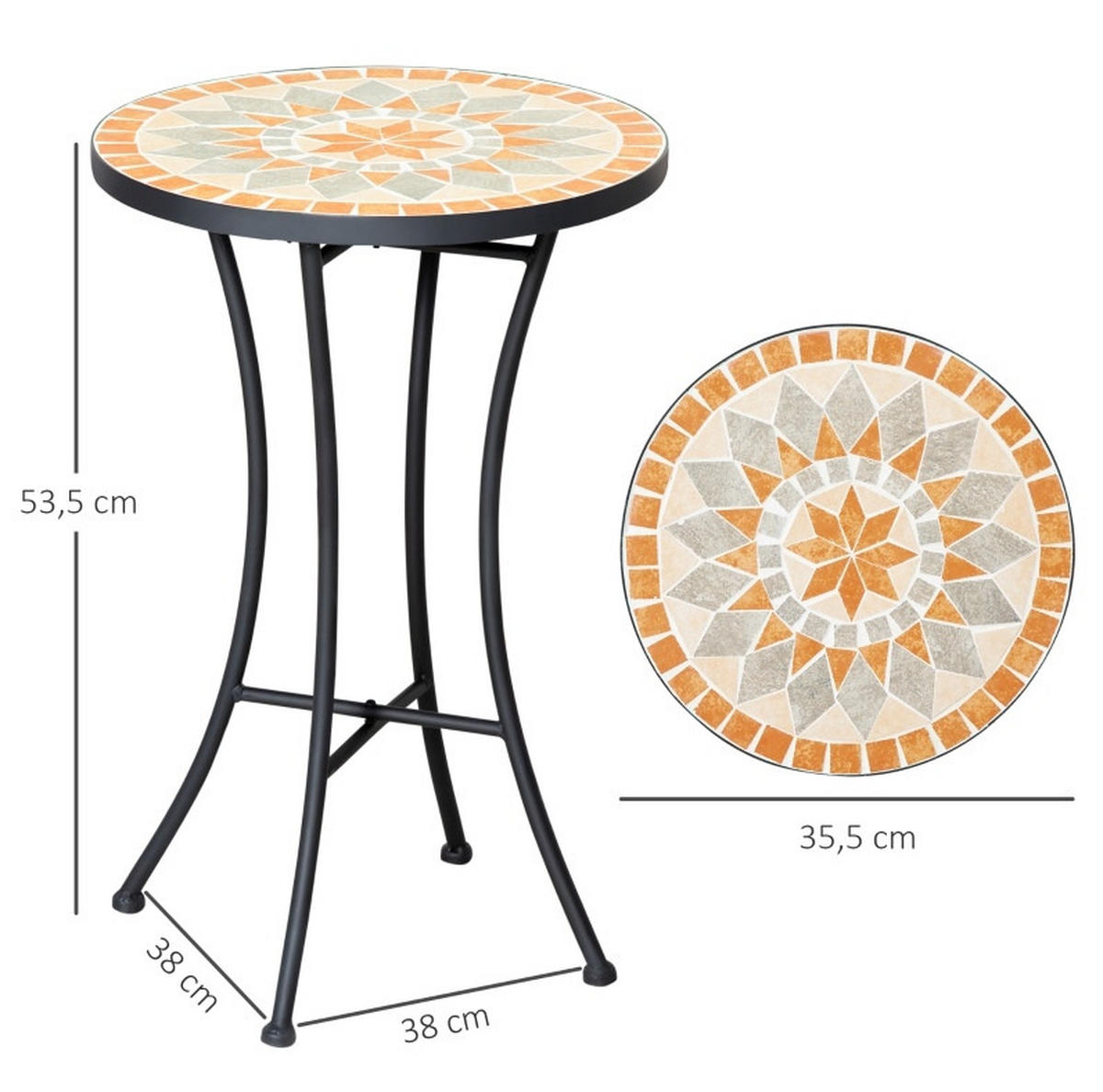 LOUNGETISCH 35,5/35,5/53,5 cm schwarz aus Metall mit Mosaikmuster - Naturfarben, Metall (35.5/35.5/53.5cm) - OKWISH