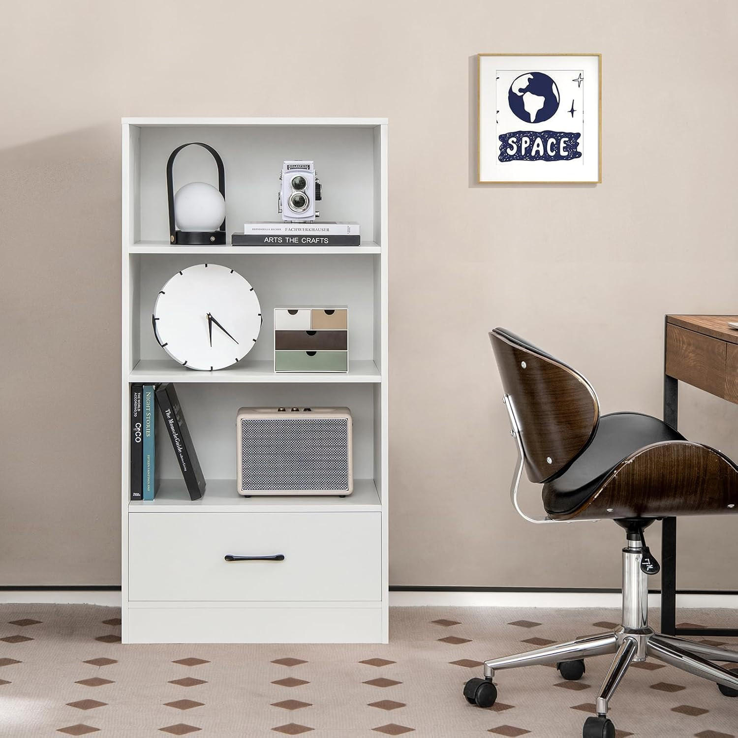 BÜCHERSCHRANK Weiß - Weiß, Holz (38/120/60cm) - COSTWAY