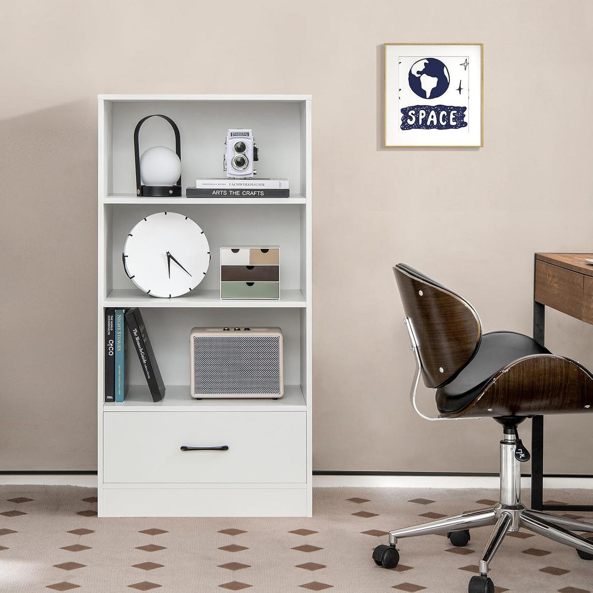 BÜCHERSCHRANK Weiß - Weiß, Holz (38/120/60cm) - COSTWAY