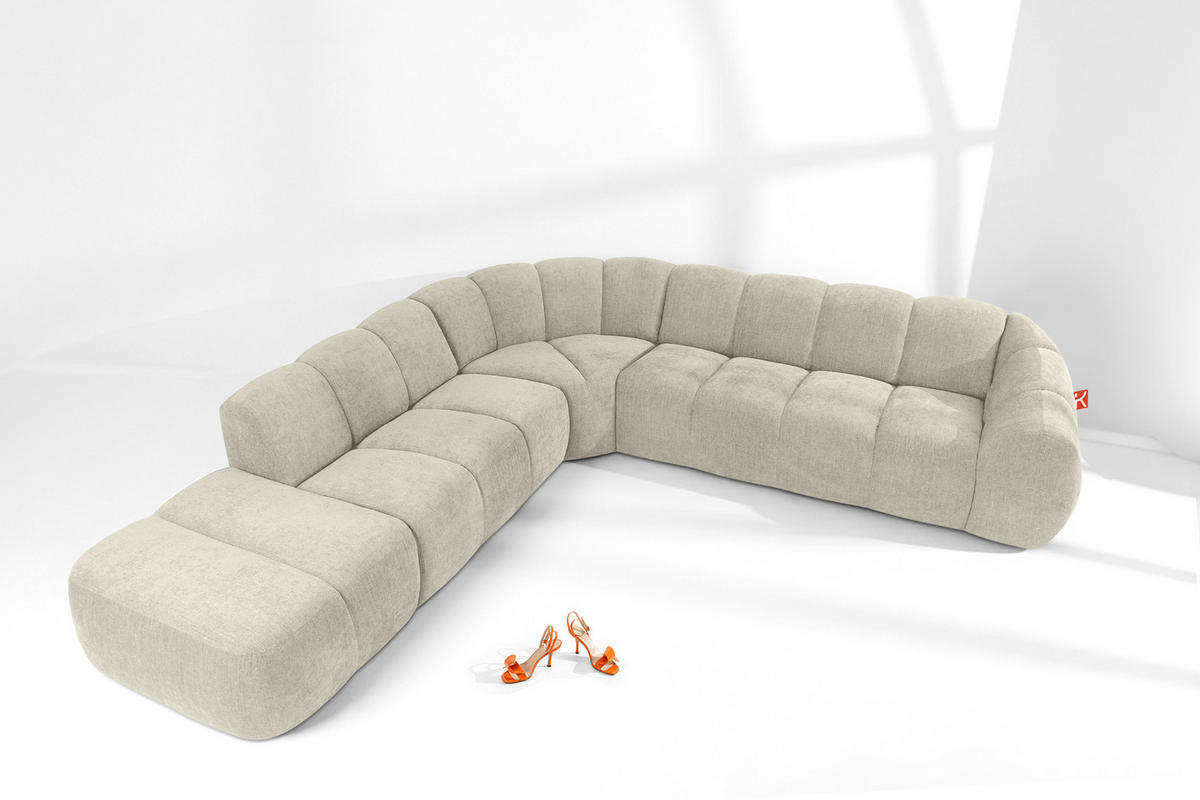 ECKSOFA LINKS FLAVA, Ecru - Ecru, Holz/Holzwerkstoff (310/314cm) - KONSIMO®